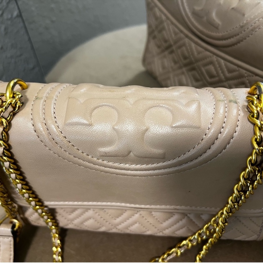 Tory Burch Fleming Convertible Shoulder Bag Shell Pink Quilted Leather - Picture 2 of 10